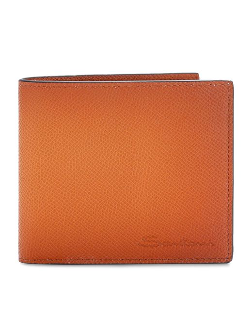 Santoni Orange Leather Ombré Bifold Wallet for men