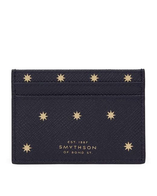 Smythson Blue Panama Leather Stars Card Holder
