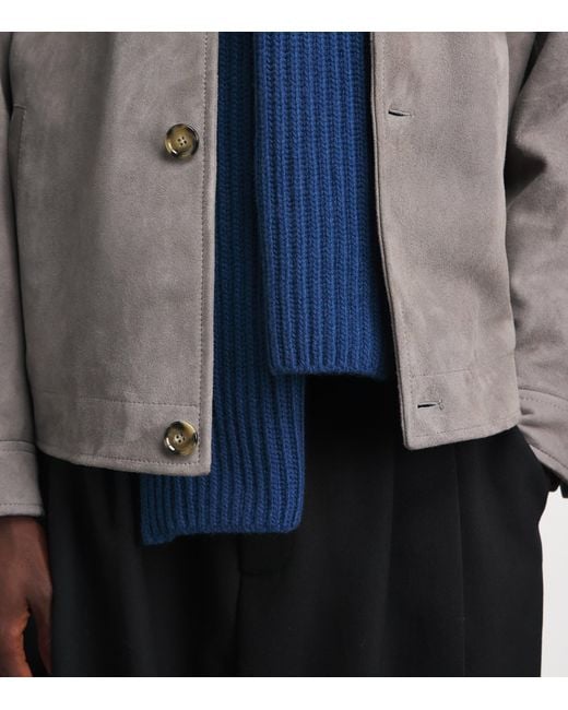 Johnstons Blue Cashmere Lovat Ribbed Scarf for men