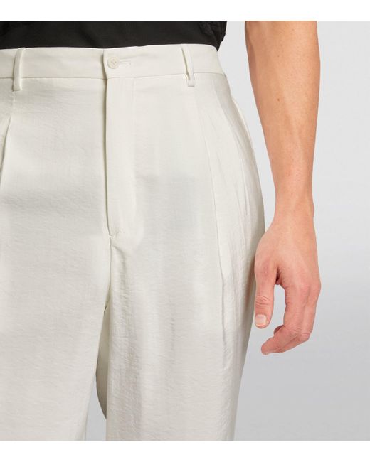 Giorgio Armani White Silk-Blend Tailored Trousers for men