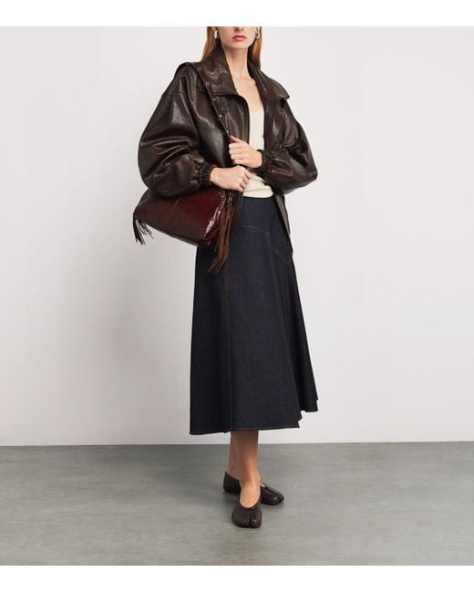 Maje Brown Cracked Leather Miss M Shoulder Bag