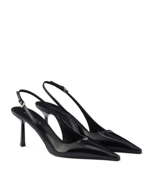 Prada Black Brushed Leather Slingback Pumps 75