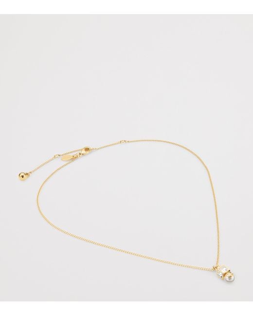Jimmy Choo Metallic Faux Pearl Cube Logo Pendant Necklace