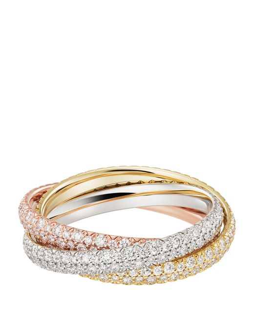 Cartier Metallic Small White, Yellow, Rose Gold And Diamond Trinity Ring
