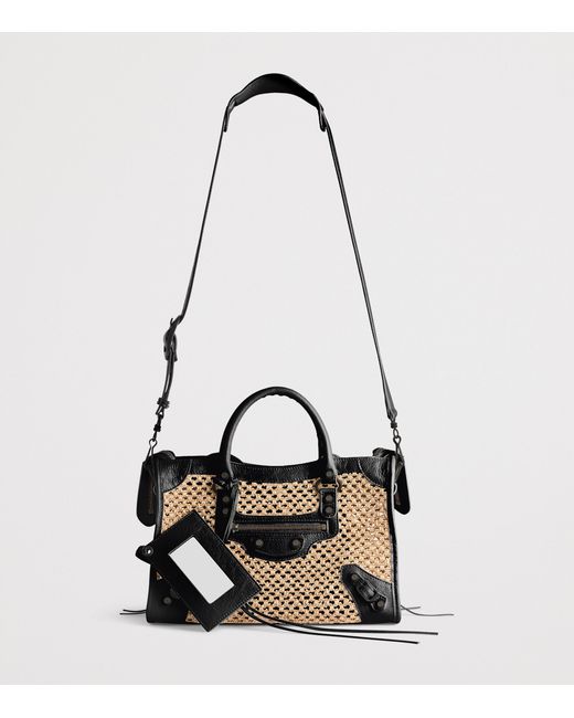 Balenciaga Black Small Raffia-Lambskin Le City Top-Handle Bag
