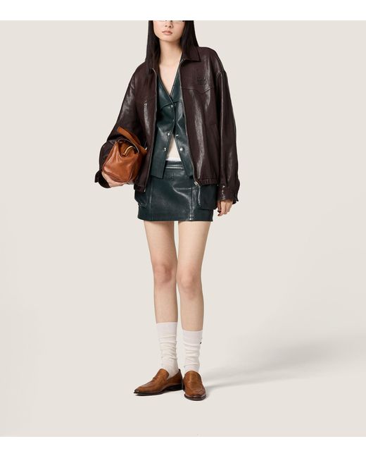 Miu Miu Brown Leather Blouson Jacket