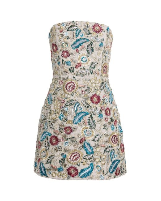 Alice + Olivia Blue Linen Embellished Velia Mini Dress