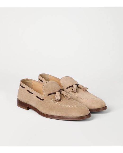 Brunello Cucinelli Natural Suede Tassel Loafers