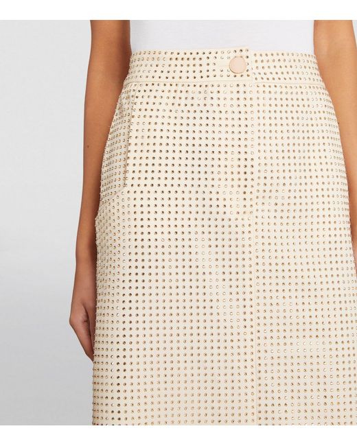 ROWEN ROSE Natural Crystal-embellished Midi Skirt