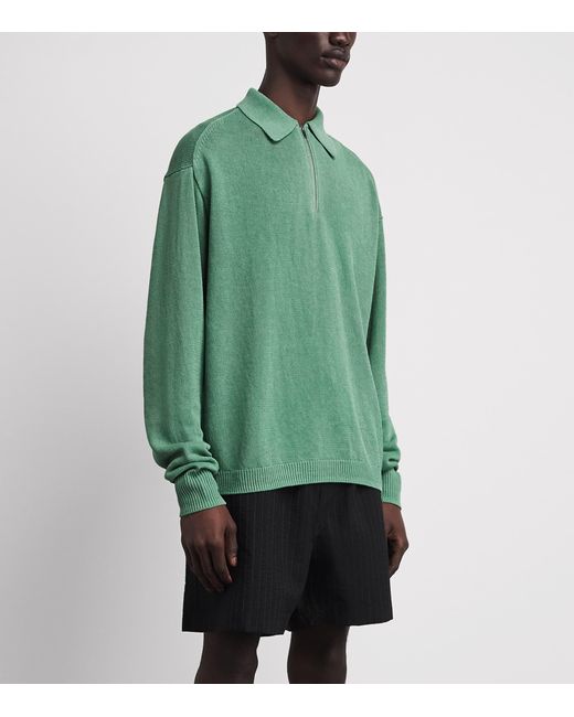 Studio Nicholson Green Heddy Zip-Up Polo Sweater for men