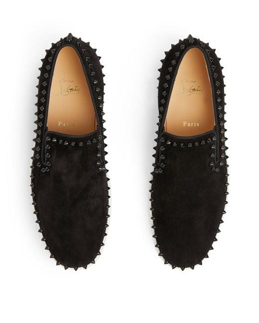 Christian Louboutin Black Pik Boat Studded Suede Sneakers for men