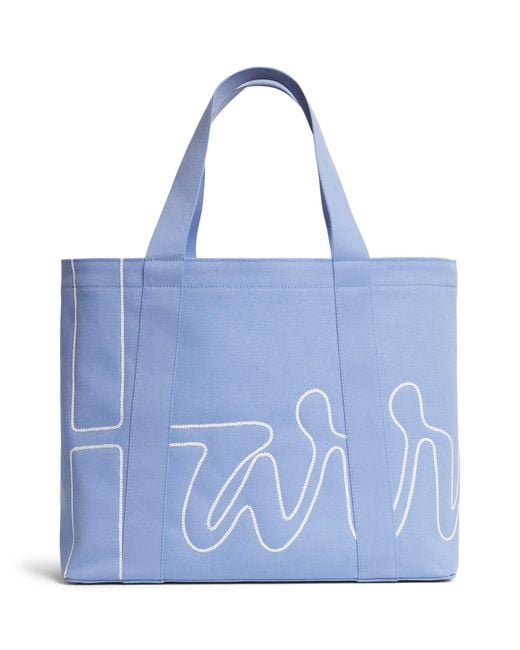 Harrods Blue Medium Cotton Logo Tote Bag