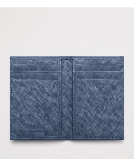 Prada Blue Saffiano Leather Bifold Card Holder for men