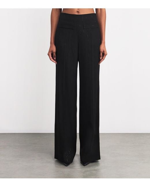 Sandro Black Sequin-Pinstripe Wide-Leg Trousers