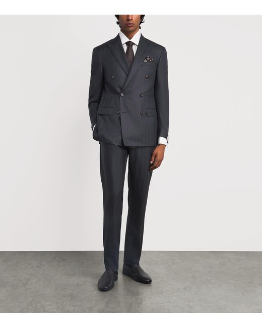 Corneliani Blue Wool Herringbone 2-Piece Suit for men
