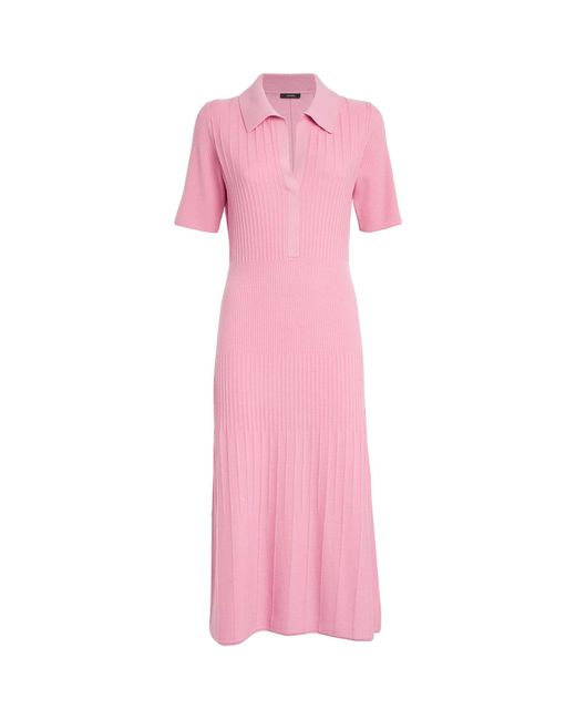 Joseph Pink Merino Wool Ribbed Midi Dress