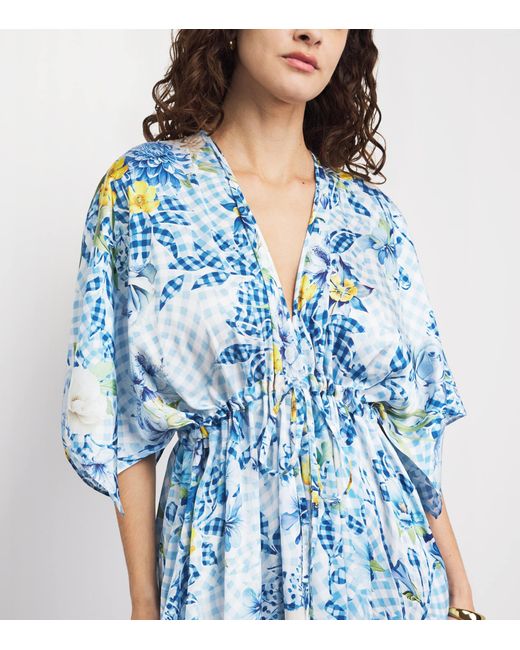 Mary Katrantzou Blue Satin Fleur De Vichy Taormina Kaftan Dress