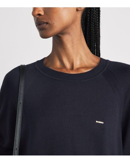 Sandro Blue Wool-Blend Logo Sweater
