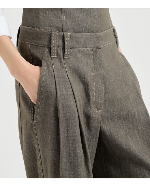 Brunello Cucinelli Gray Pleated Wide-Leg Jeans