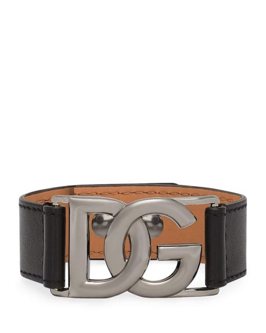 Dolce & Gabbana Black Leather Logo Bracelet for men