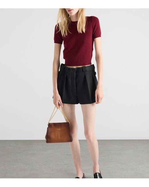 Prada Red Cashmere Short-Sleeve Sweater
