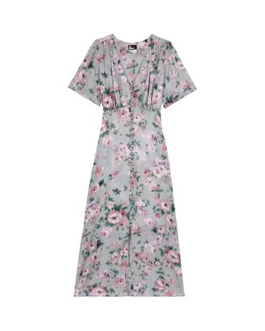The Kooples Gray Floral Print Midi Dress