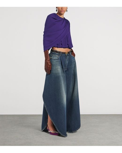 Balenciaga Purple Silk Draped Cape Top