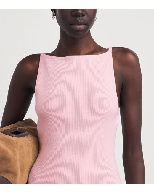 Maje Pink Cotton-Blend Rib-Knit Tank Top