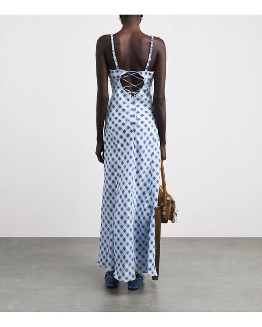 Sandro Blue Linen-Blend Gingham Maxi Dress