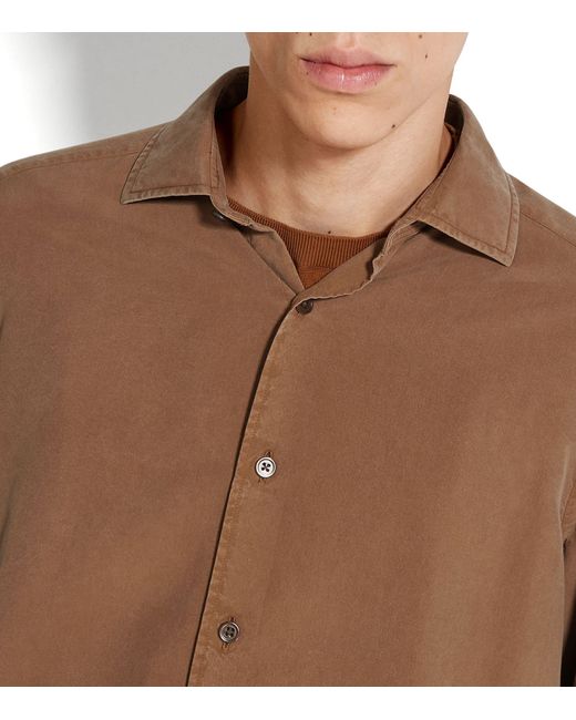 Zegna Brown Silk Garment-dyed Shirt for men