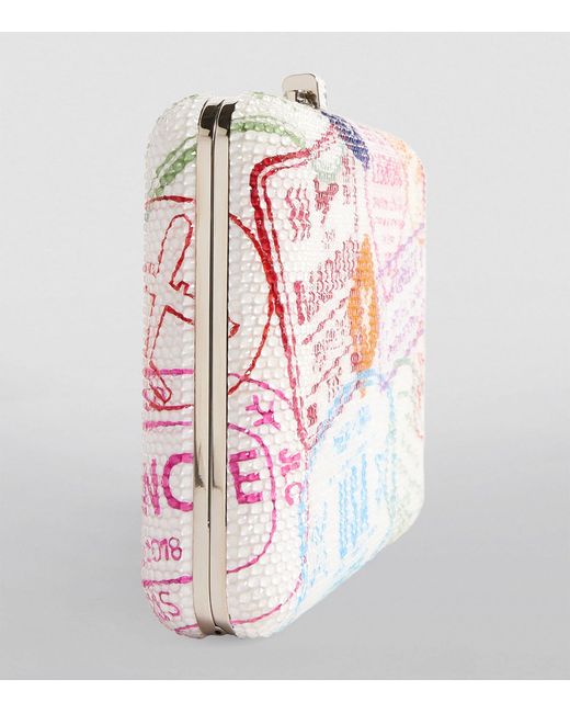 Judith Leiber Multicolor Slim Slide Passport Stamps Clutch Bag