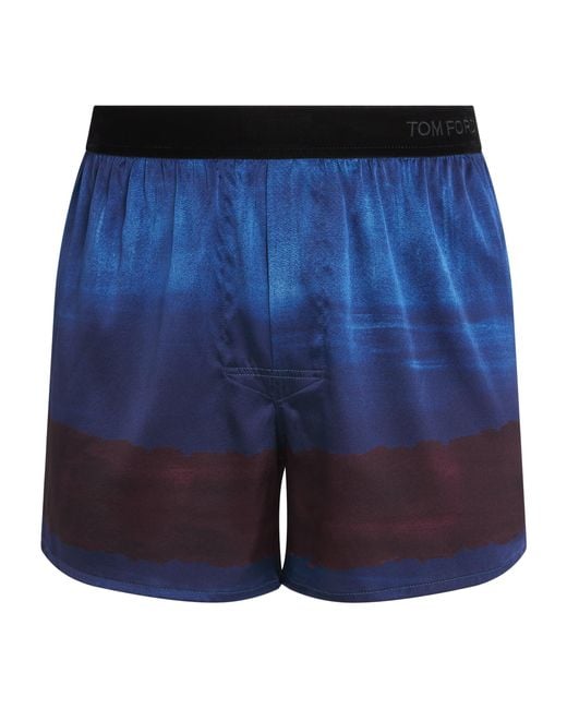 Tom Ford Blue Stretch-Silk Printed Boxer Shorts for men