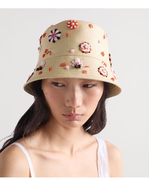 Prada Brown Floral Beaded Bucket Hat