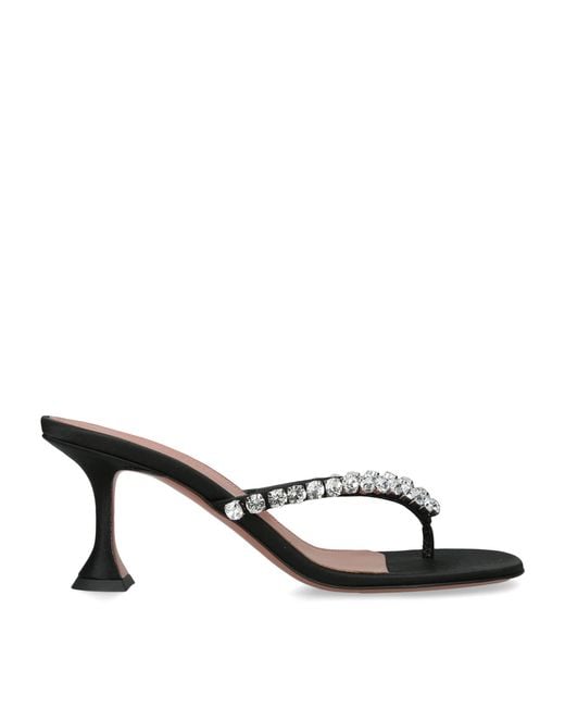 AMINA MUADDI Black Satin Crystal-Embellished Gigi Heeled Sandals 70