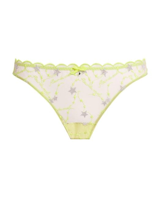 Fleur du Mal Yellow Silk Embroidered Étoile Thong