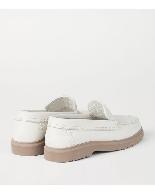 Brunello Cucinelli White Grained Leather Loafers