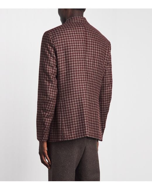 Isaia Brown Wool-Cashmere-Silk Houndstooth Capri Blazer for men