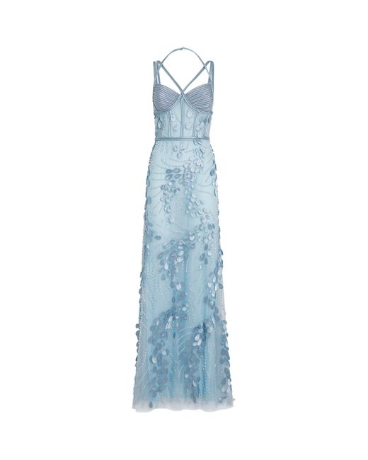 Costarellos Blue Embellished Julep Gown