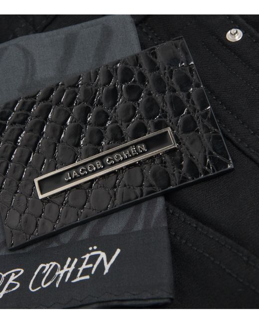 Jacob Cohen Black Crocodile Skin-Patch Bard Slim Jeans for men
