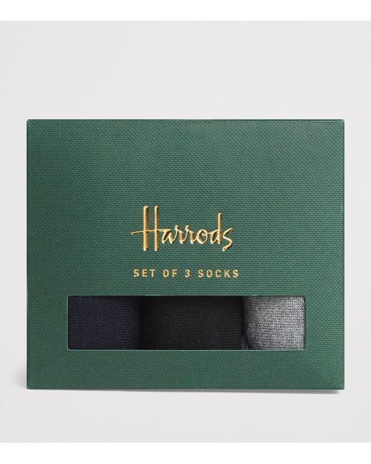 Harrods Black Pack Of 3 Logo Socks for men