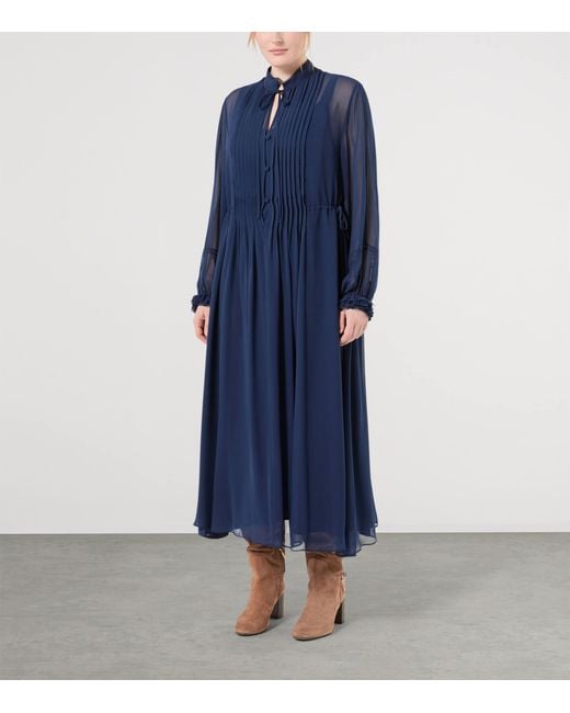 Marina Rinaldi Blue Silk Midi Dress