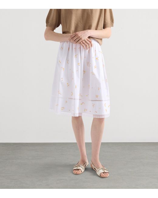 Prada White Cotton Poplin Embroidered Midi Skirt