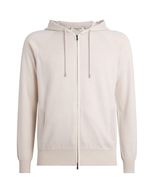 FIORONI CASHMERE White Cashmere-Cotton Hoodie for men