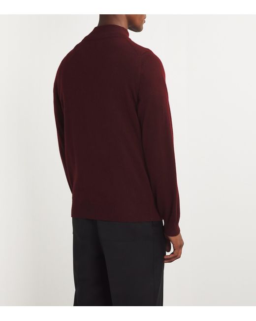 Harrods Red Cashmere Quarter-Zip Sweater for men