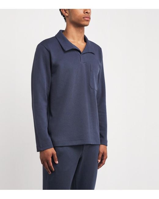 Hanro Blue Stretch-Cotton Travelwear Sweatshirt for men