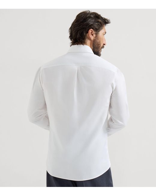 Brunello Cucinelli White Cotton Twill Shirt for men