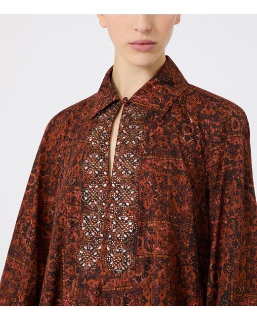 Max Mara Brown Cotton Printed Kaftan Maxi Dress