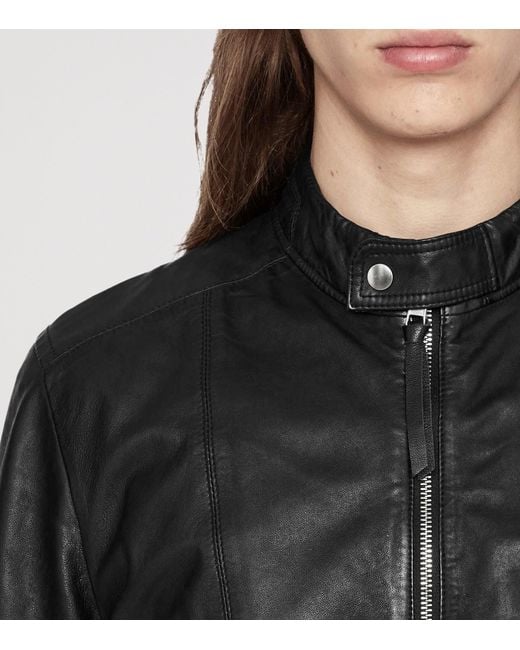 AllSaints Black Leather Hiro Bomber Jacket for men