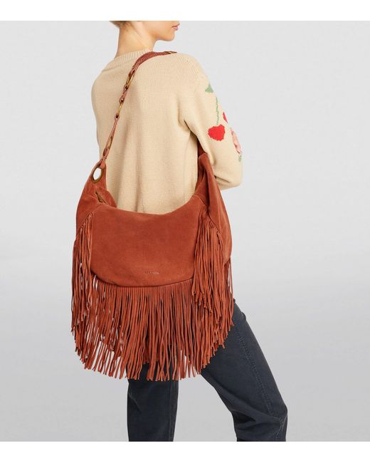 MAX&Co. Brown Suede Fringe-detail Shoulder Bag