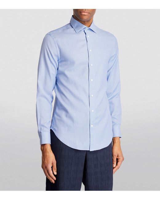 Emporio Armani Blue Cotton Jacquard Shirt for men